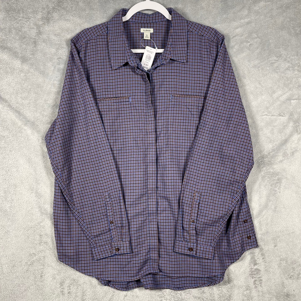 L.L. Bean Wicked Good Flannel Shirt Men XL Nutmeg Blue Brown Houndstooth‎ New
